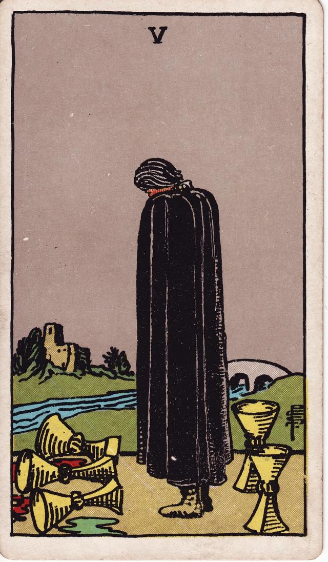 חמישה בגביעים tarot card