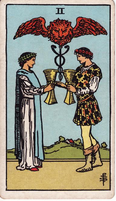 שניים של גביעים tarot card