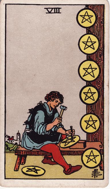 שמונה של מטבעות tarot card