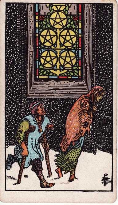 חמישה של מטבעות tarot card