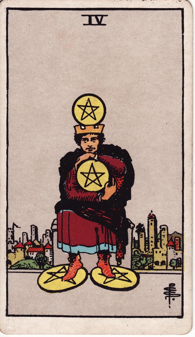 Четвёрка Пентаклей tarot card