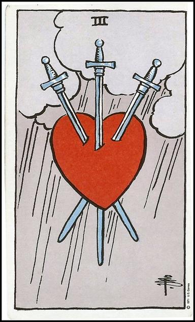 שלושה של חרבות tarot card