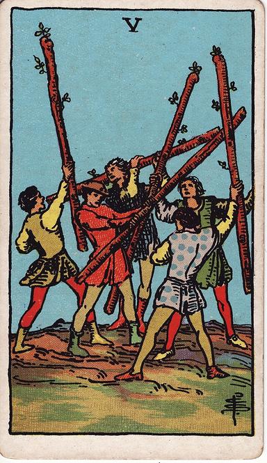 חמישה של מטות tarot card